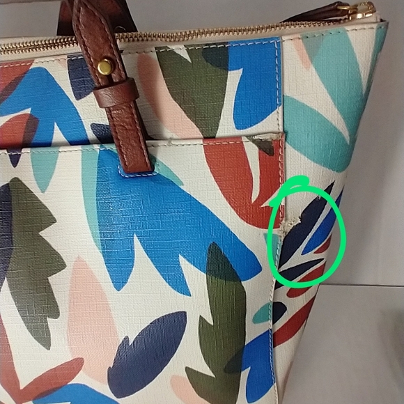 Fossil Women's Multi Color Leather Hobo Floral Purse Handbag. Small Scratch - Picture 9 of 15